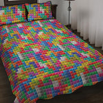 Colorful Brick Puzzle Game Pattern Print Quilt Bed Set