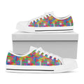 Colorful Brick Puzzle Game Pattern Print White Low Top Sneakers