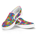 Colorful Brick Puzzle Game Pattern Print White Slip On Sneakers