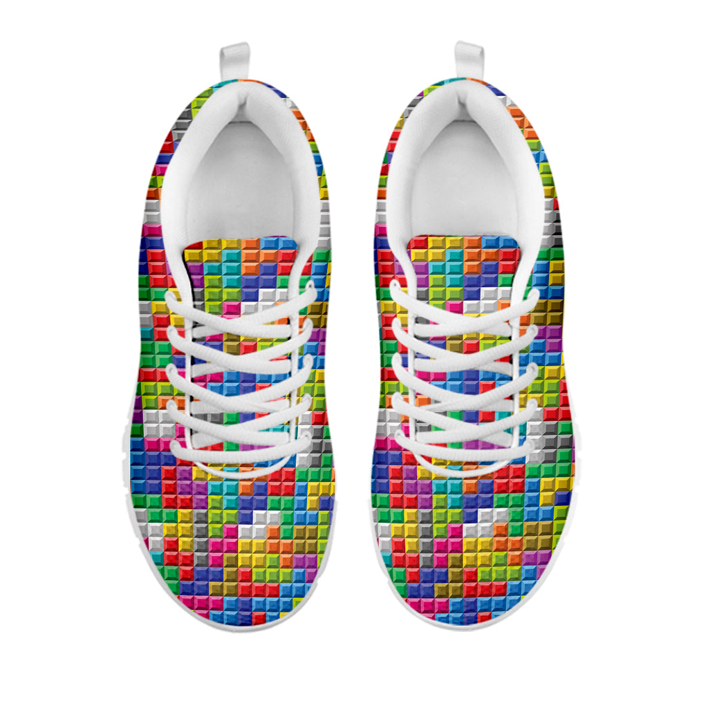 Colorful Brick Puzzle Game Pattern Print White Sneakers