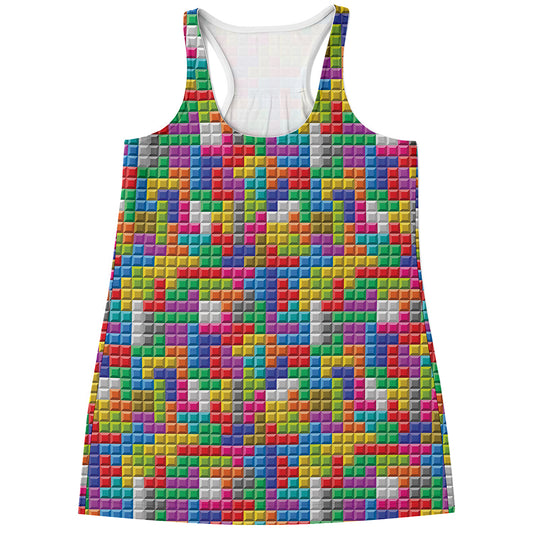 Colorful Brick Puzzle Game Pattern Print Women's Racerback Tank Top