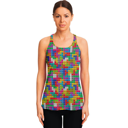 Colorful Brick Puzzle Game Pattern Print Women's Racerback Tank Top