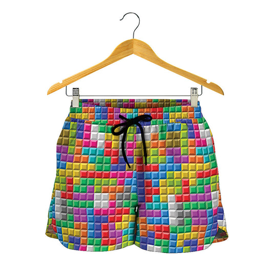 Colorful Brick Puzzle Game Pattern Print Women's Shorts