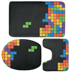 Colorful Brick Puzzle Video Game Print 3 Piece Bath Mat Set