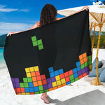 Colorful Brick Puzzle Video Game Print Beach Sarong Wrap