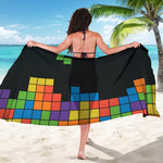 Colorful Brick Puzzle Video Game Print Beach Sarong Wrap
