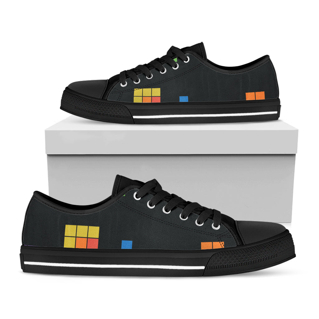 Colorful Brick Puzzle Video Game Print Black Low Top Shoes