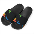 Colorful Brick Puzzle Video Game Print Black Slide Sandals