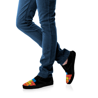 Colorful Brick Puzzle Video Game Print Black Slip On Shoes