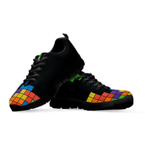 Colorful Brick Puzzle Video Game Print Black Sneakers