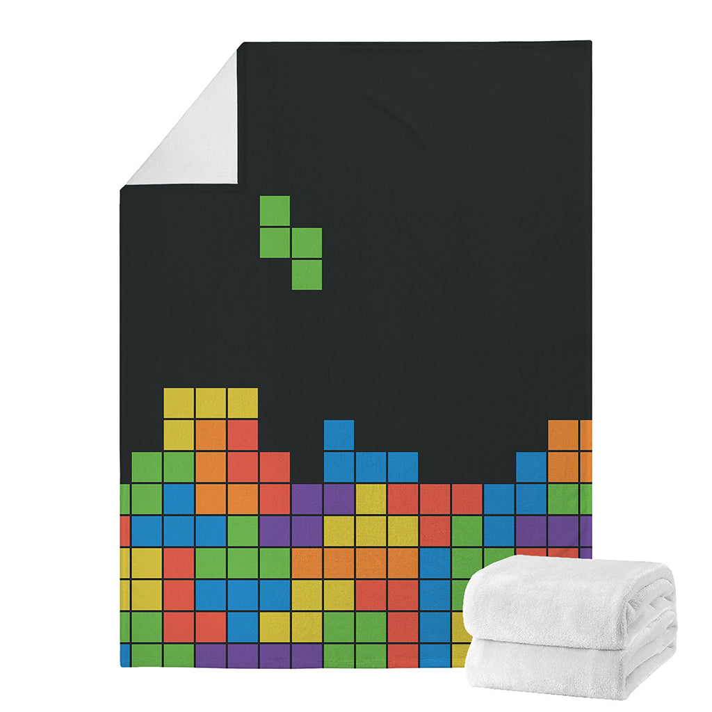 Colorful Brick Puzzle Video Game Print Blanket