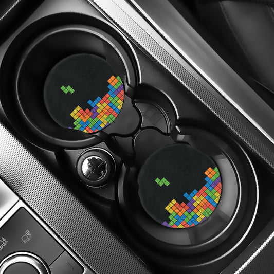 Colorful Brick Puzzle Video Game Print Car Coasters