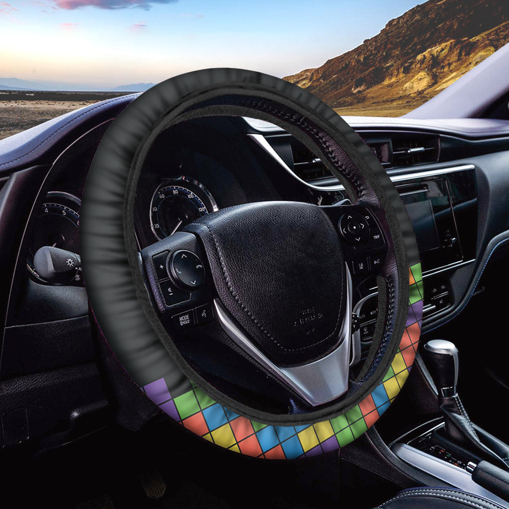 Colorful Brick Puzzle Video Game Print Car Steering Wheel Cover