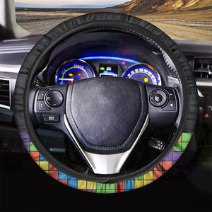 Colorful Brick Puzzle Video Game Print Car Steering Wheel Cover