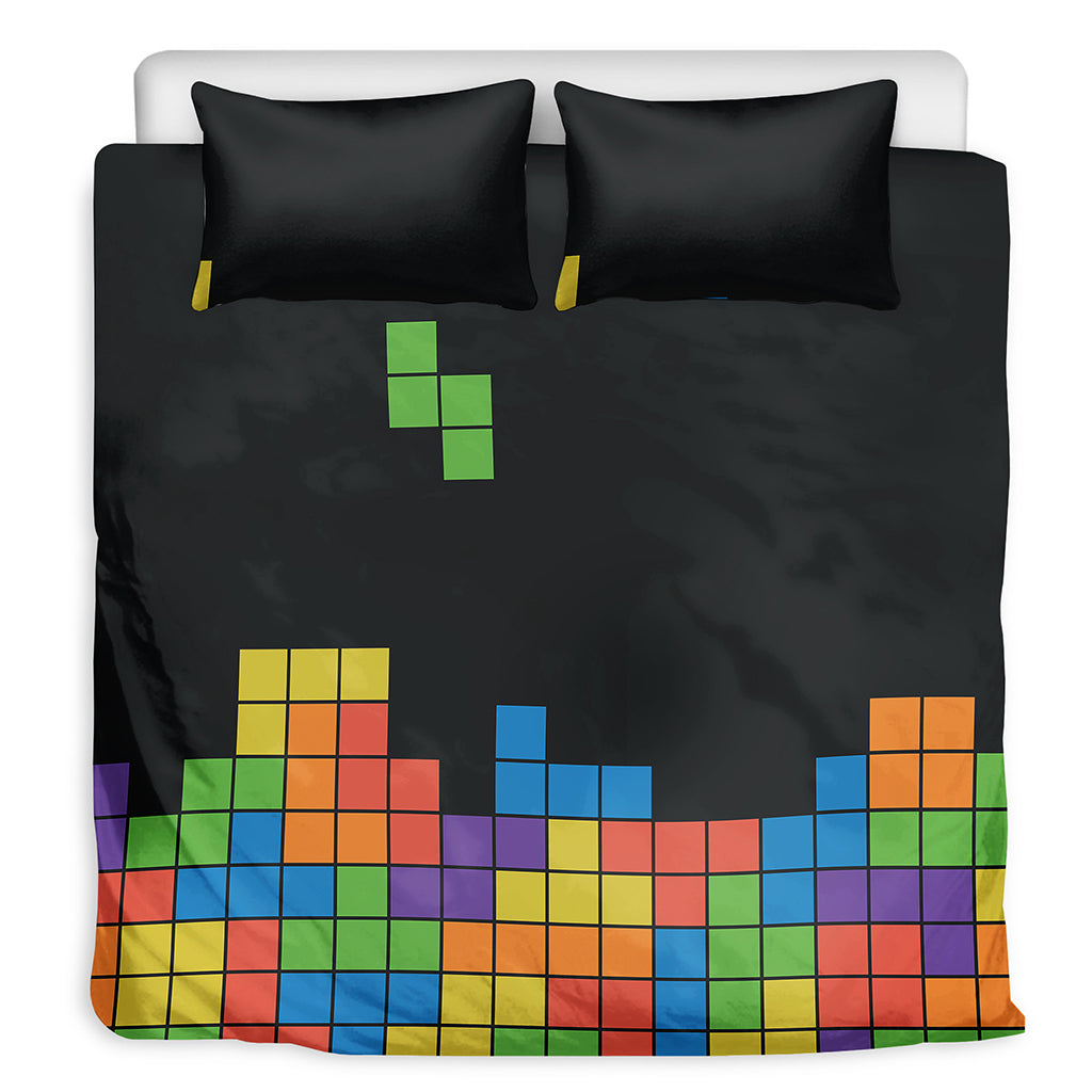 Colorful Brick Puzzle Video Game Print Duvet Cover Bedding Set