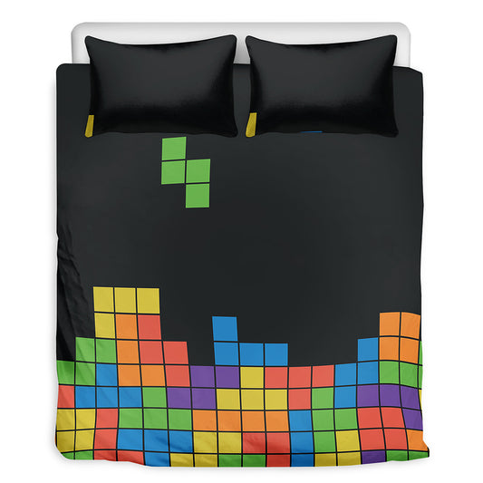 Colorful Brick Puzzle Video Game Print Duvet Cover Bedding Set
