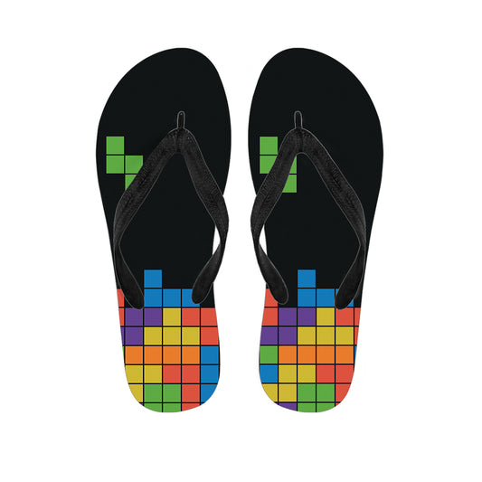 Colorful Brick Puzzle Video Game Print Flip Flops