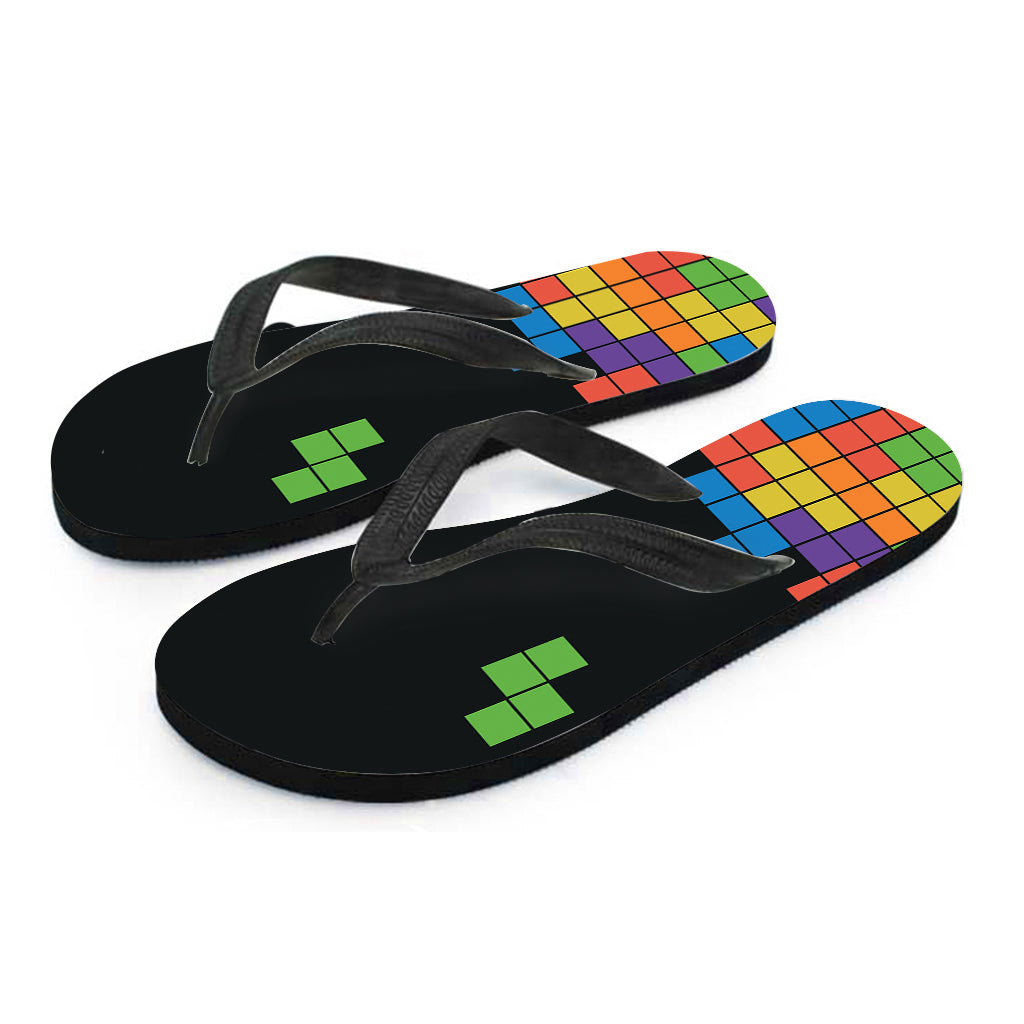 Colorful Brick Puzzle Video Game Print Flip Flops
