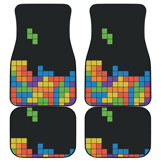Colorful Brick Puzzle Video Game Print Front and Back Car Floor Mats