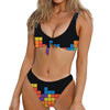 Colorful Brick Puzzle Video Game Print Front Bow Tie Bikini