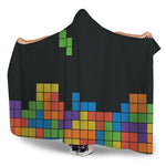 Colorful Brick Puzzle Video Game Print Hooded Blanket