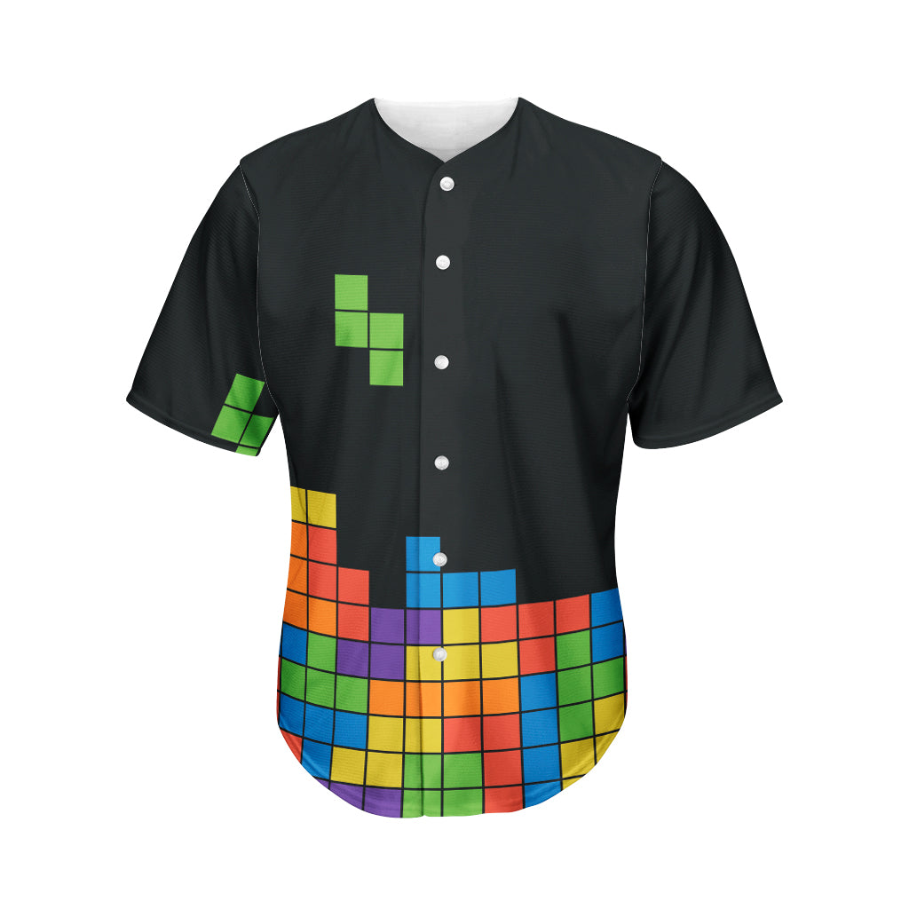 Colorful Brick Puzzle Video Game Print Men's Baseball Jersey
