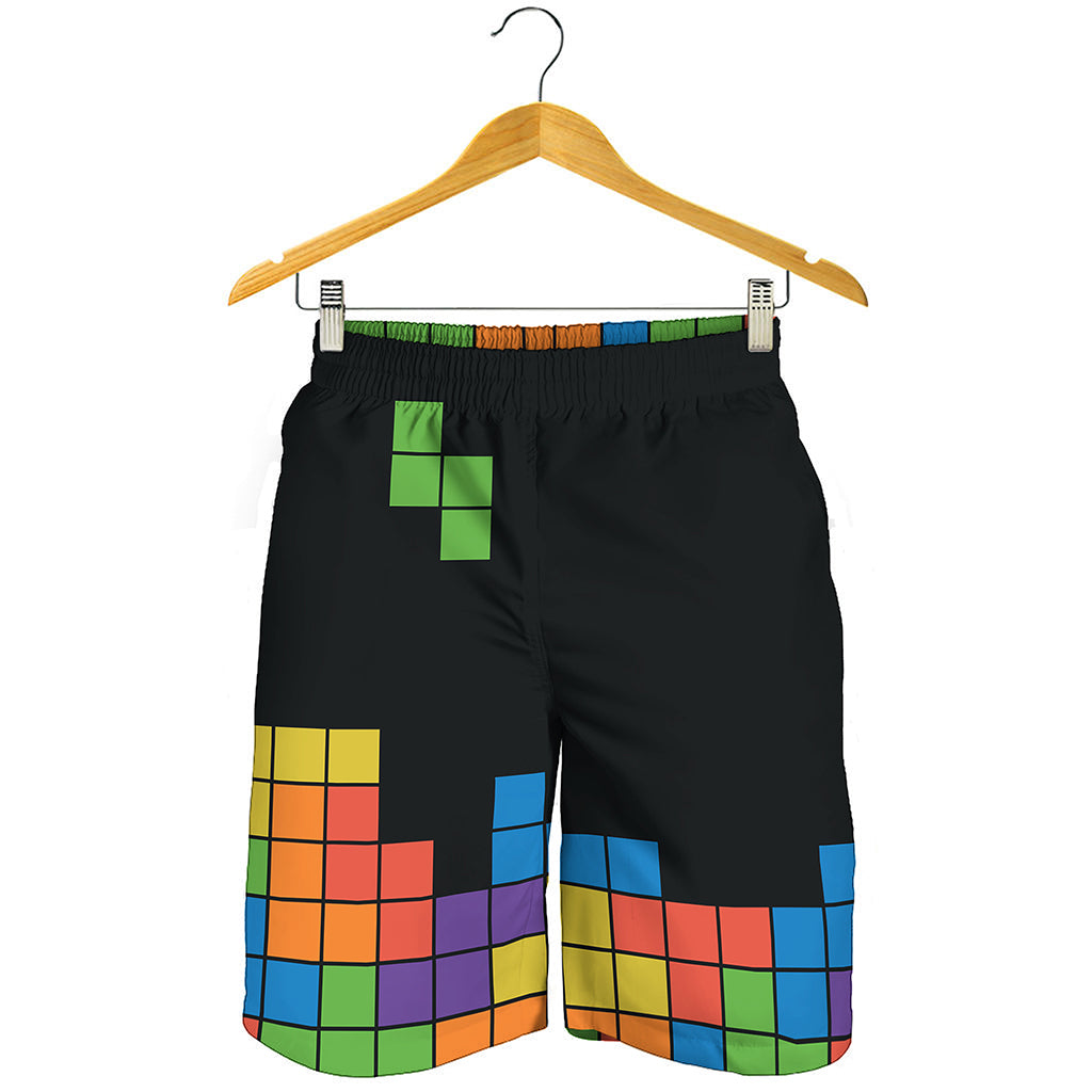Colorful Brick Puzzle Video Game Print Men's Shorts
