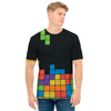 Colorful Brick Puzzle Video Game Print Men's T-Shirt