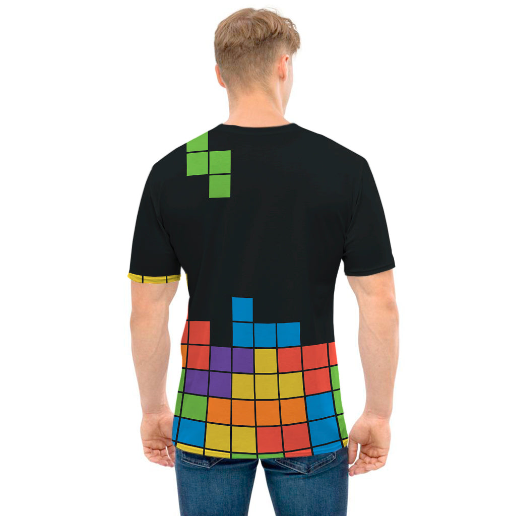 Colorful Brick Puzzle Video Game Print Men's T-Shirt