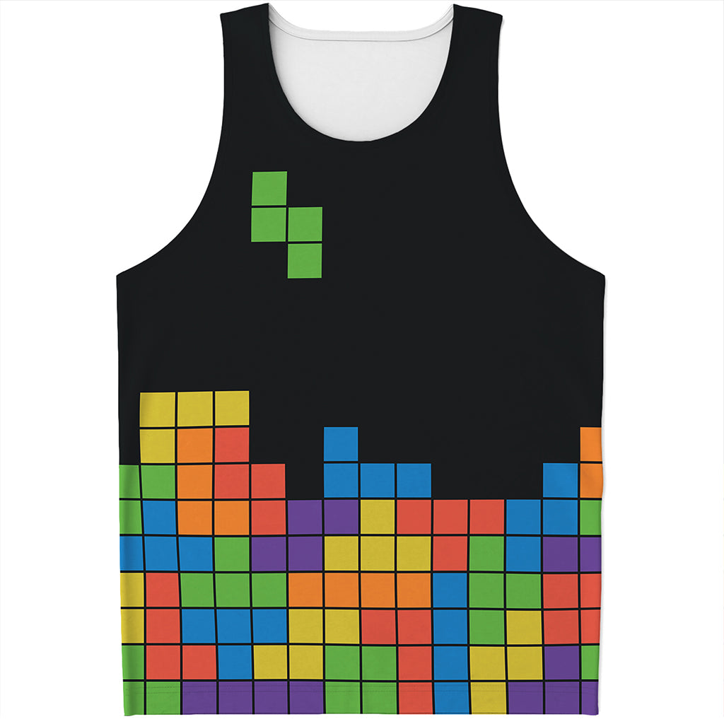 Colorful Brick Puzzle Video Game Print Men's Tank Top
