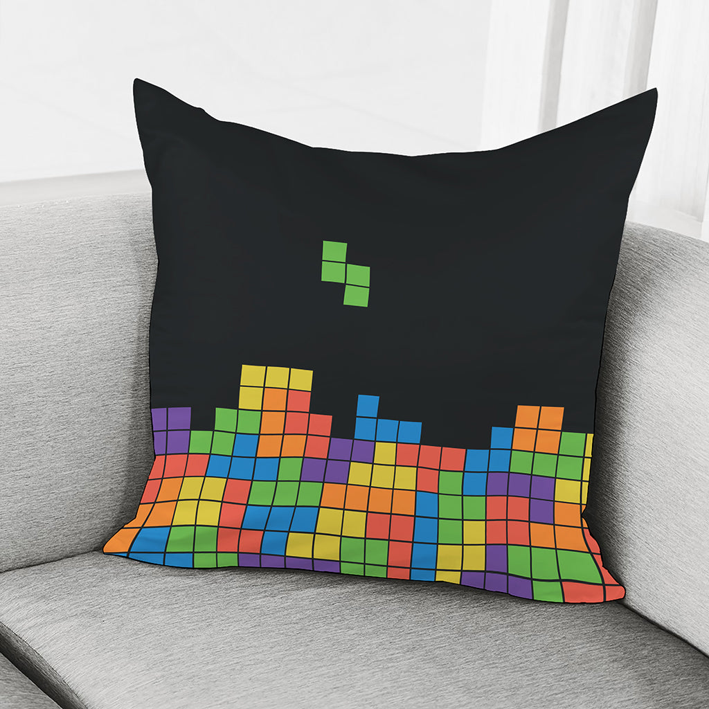 Colorful Brick Puzzle Video Game Print Pillow Cover
