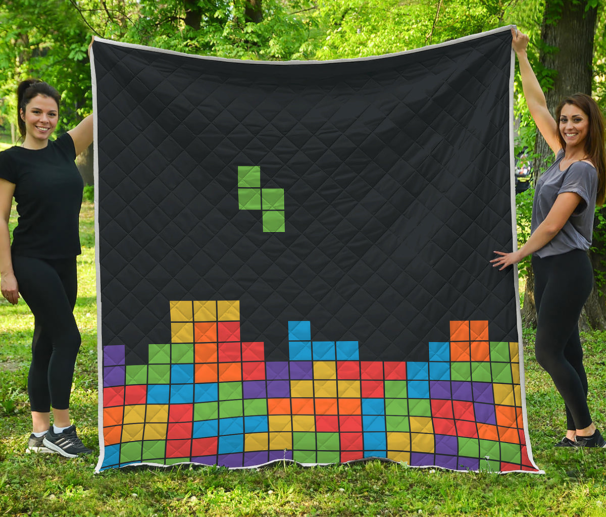 Colorful Brick Puzzle Video Game Print Quilt