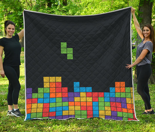 Colorful Brick Puzzle Video Game Print Quilt