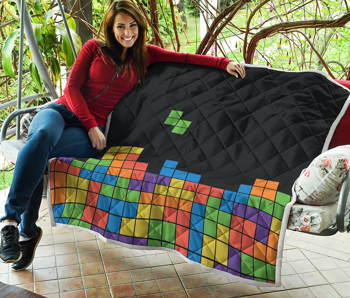 Colorful Brick Puzzle Video Game Print Quilt