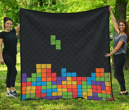 Colorful Brick Puzzle Video Game Print Quilt