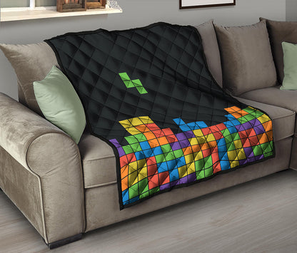 Colorful Brick Puzzle Video Game Print Quilt