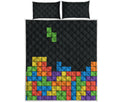 Colorful Brick Puzzle Video Game Print Quilt Bed Set