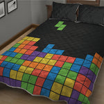 Colorful Brick Puzzle Video Game Print Quilt Bed Set