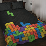 Colorful Brick Puzzle Video Game Print Quilt Bed Set