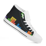 Colorful Brick Puzzle Video Game Print White High Top Shoes
