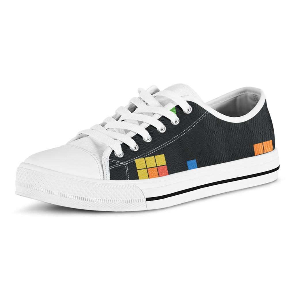 Colorful Brick Puzzle Video Game Print White Low Top Shoes