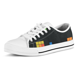 Colorful Brick Puzzle Video Game Print White Low Top Shoes