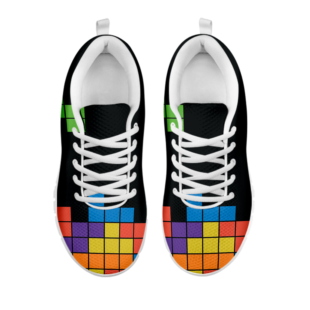 Colorful Brick Puzzle Video Game Print White Sneakers