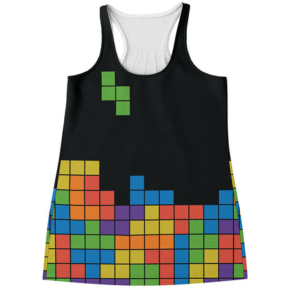 Colorful Brick Puzzle Video Game Print Women's Racerback Tank Top