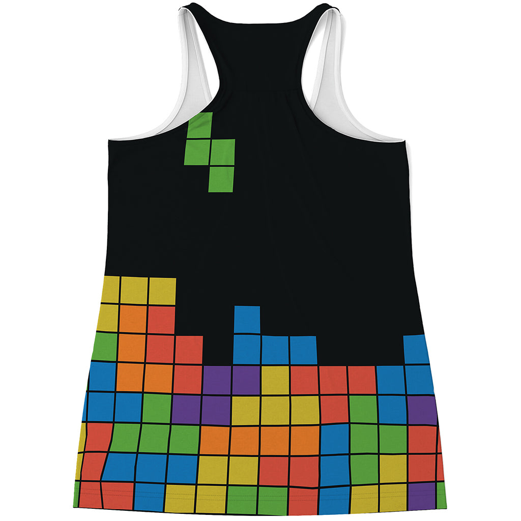 Colorful Brick Puzzle Video Game Print Women's Racerback Tank Top