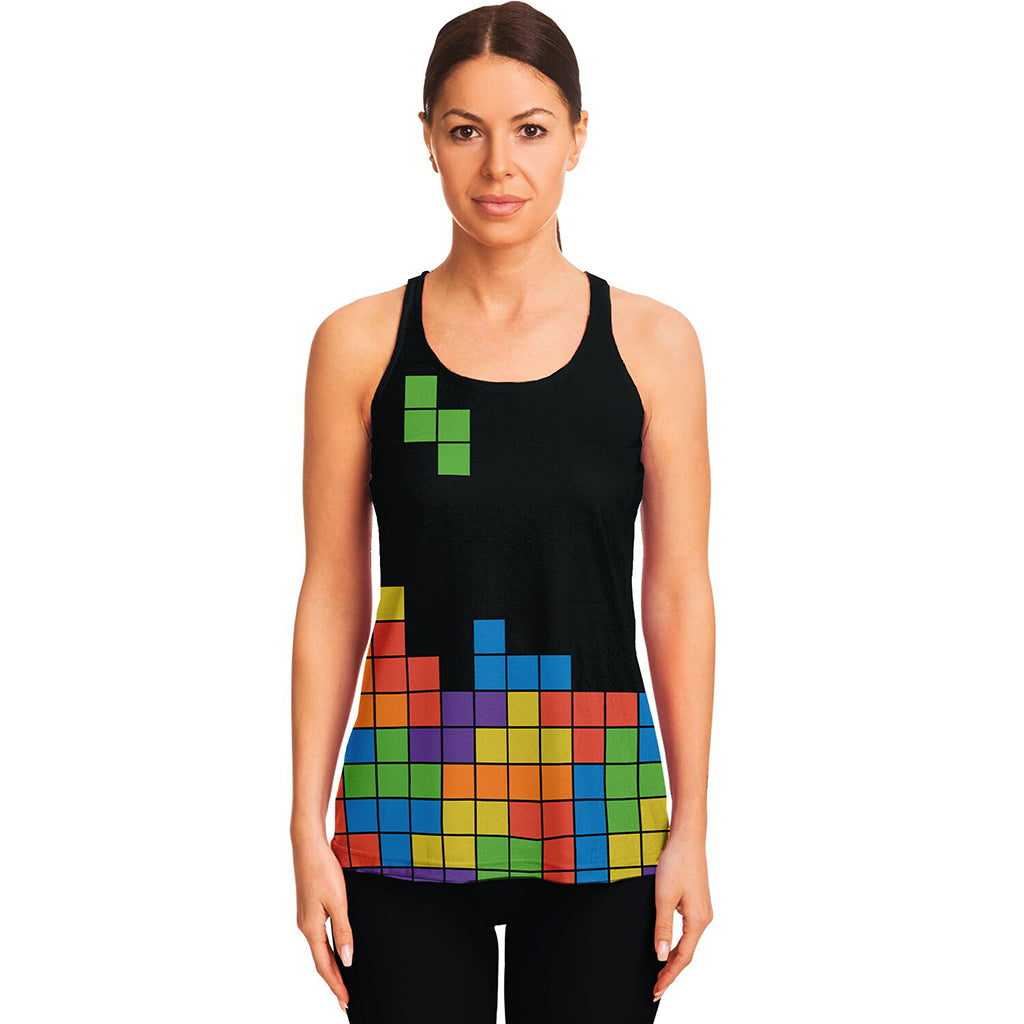 Colorful Brick Puzzle Video Game Print Women's Racerback Tank Top