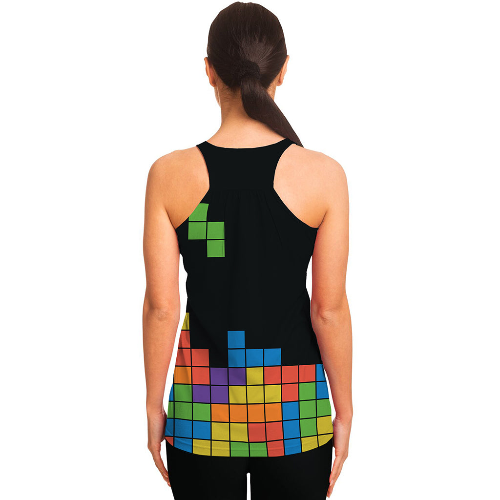 Colorful Brick Puzzle Video Game Print Women's Racerback Tank Top