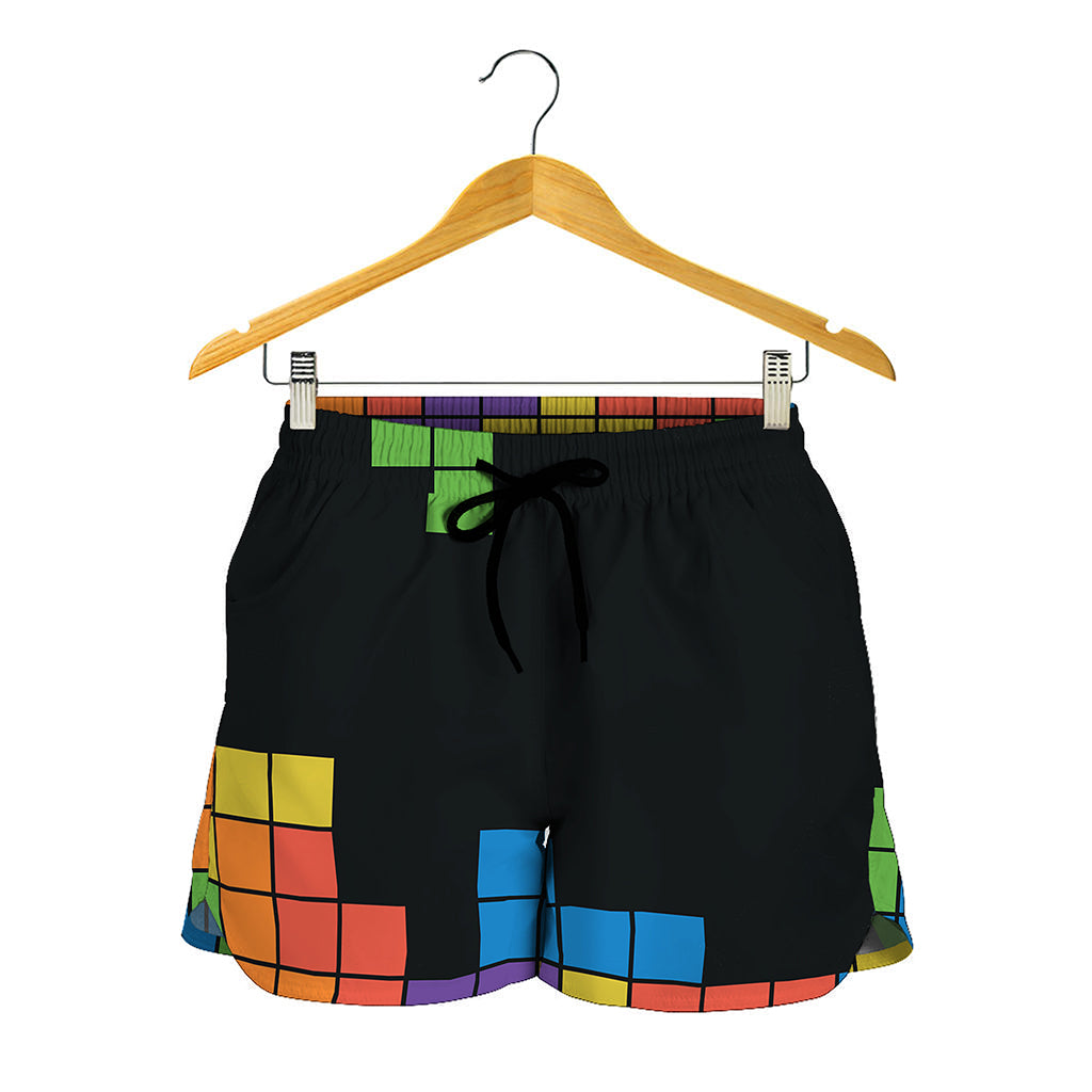 Colorful Brick Puzzle Video Game Print Women's Shorts