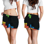 Colorful Brick Puzzle Video Game Print Women's Shorts
