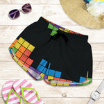 Colorful Brick Puzzle Video Game Print Women's Shorts